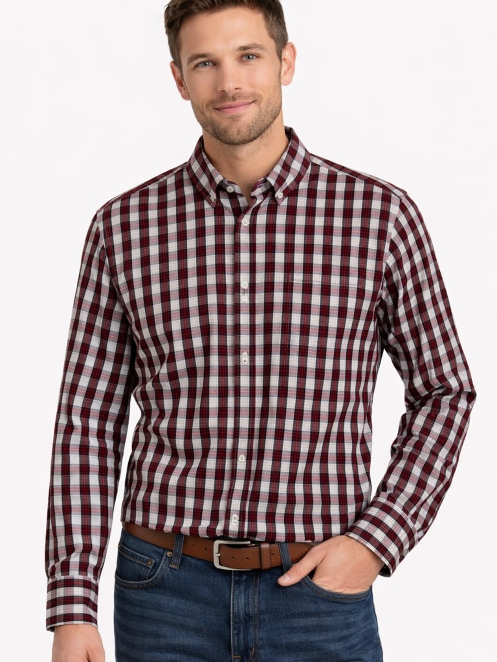 Nick Graham Red Plaid Button Down Shirt Men’s Size Large Modern Fit